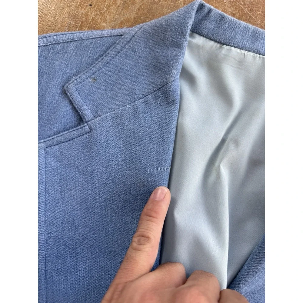 VTG 70s Lee Leisure Safari Suit Blazer Sport Coat Western Cowboy Baby Blue M 38L